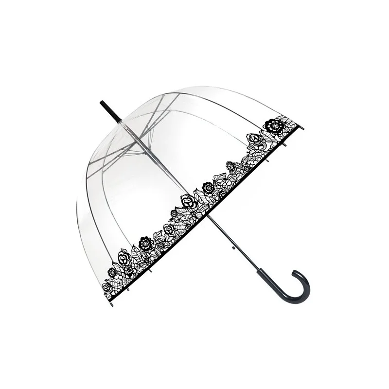 Parapluie transparent - bordure dentelles de rose