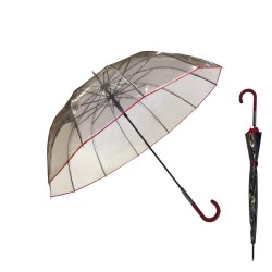 Parapluie noir transparent So Chic - liseré et manche rouges