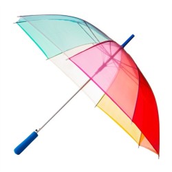 Parapluie transparent multicolore automatique - poignée bleue