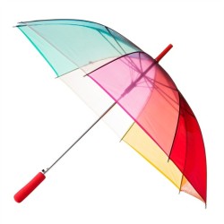 Parapluie transparent multicolore automatique - poignée rouge