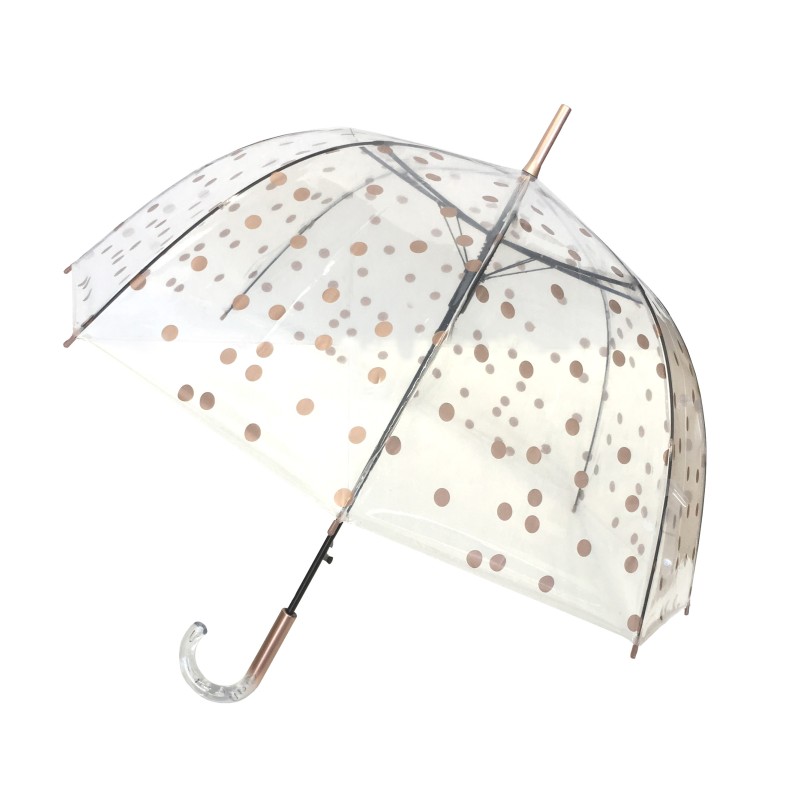 Parapluie transparent à pois cuivrés