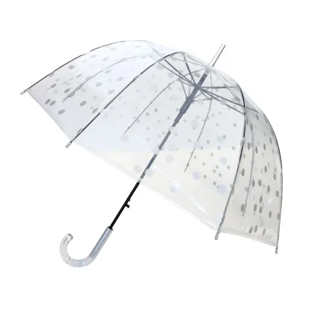 Parapluie transparent à pois cuivrés blancs
