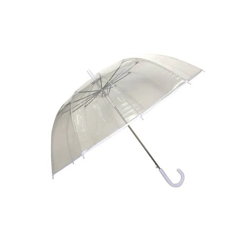 Grand parapluie transparent - bordure et manche blancs