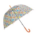 Parapluie transparent ronds oranges, bleus et jaunes
