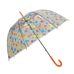 Parapluie transparent ronds oranges, bleus et jaunes