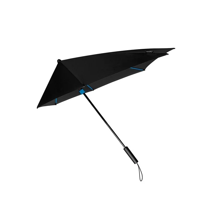 Parapluie tempête aérodynamique noir - Armature bleue