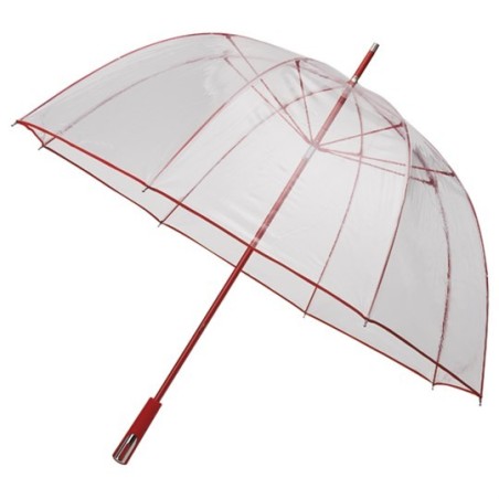 Parapluie coupole transparent manche aluminium rouge 8026