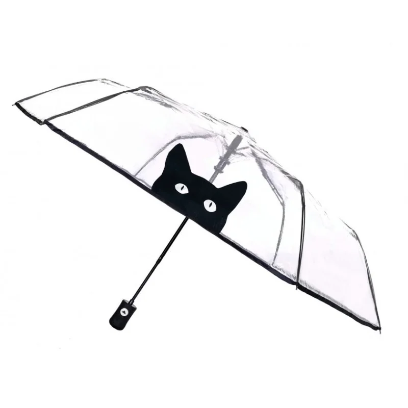 Parapluie transparent pliant motif chat