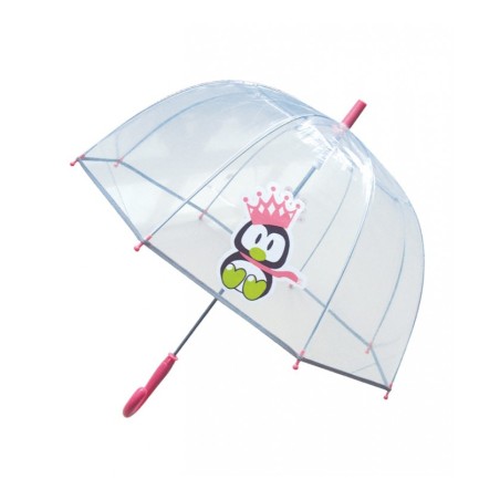 Parapluie transparent enfant rose motif pingouin