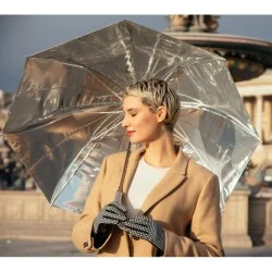 Parapluie femme gris argenté résistant au vent ouverture automatique