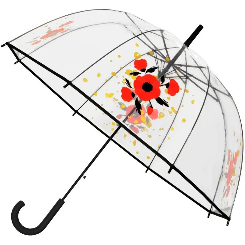 Parapluie cloche transparent Falconetti automatique - poignée recourbée - motif floral