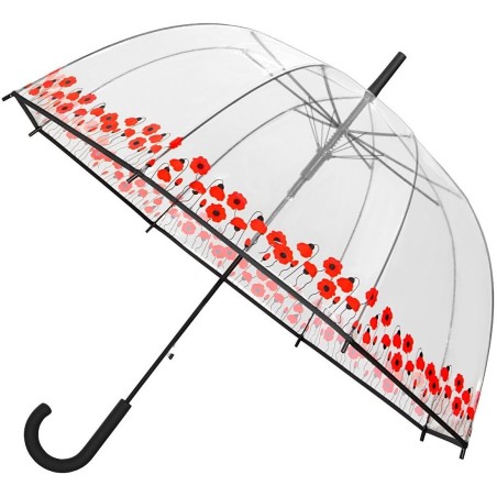 Parapluie cloche transparent Falconetti automatique - poignée recourbée - contour floral