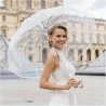 Grand parapluie transparent - bordure et manche blancs