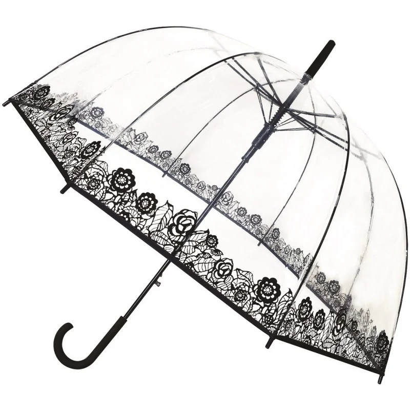 Parapluie transparent - bordure dentelles de rose