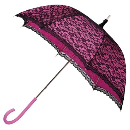 Parapluie rétro romantique Falcone rose / noir dentelle extérieur