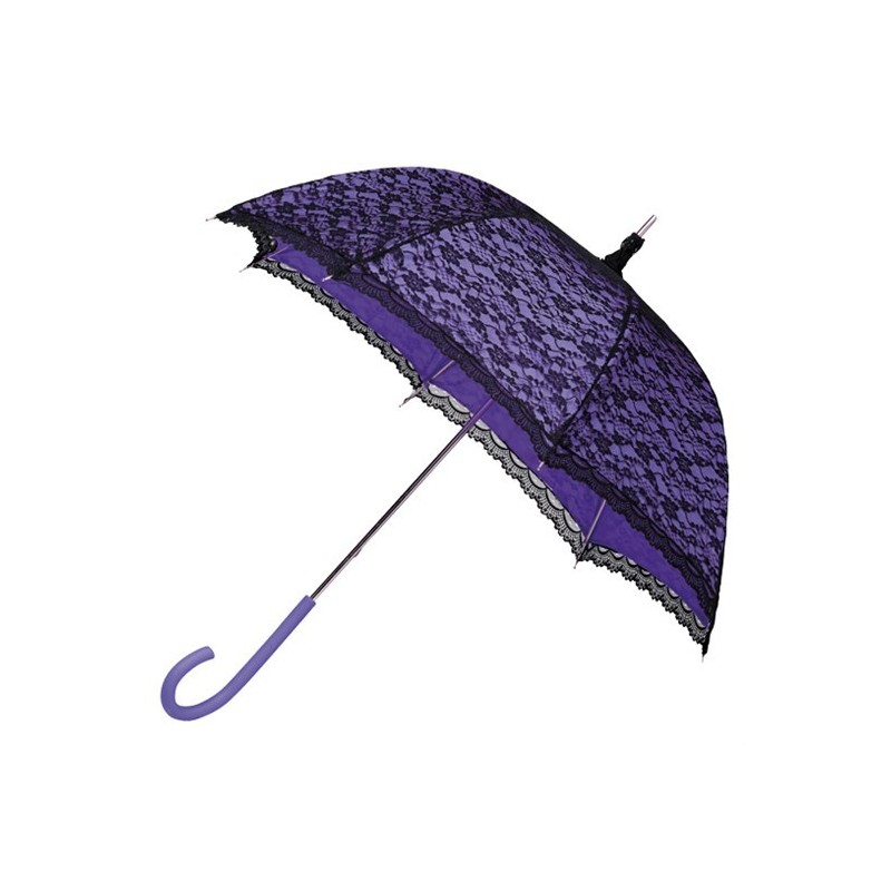 Parapluie rétro romantique Falcone violet / noir dentelle extérieur