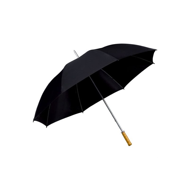 Grand parapluie de golf manuel manche métal poignée bois - noir