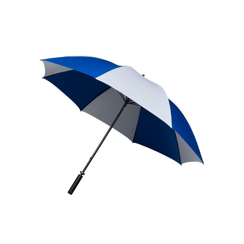 Grand parapluie de golf manuel manche métal poignée caoutchouc noir - blanc et bleu 