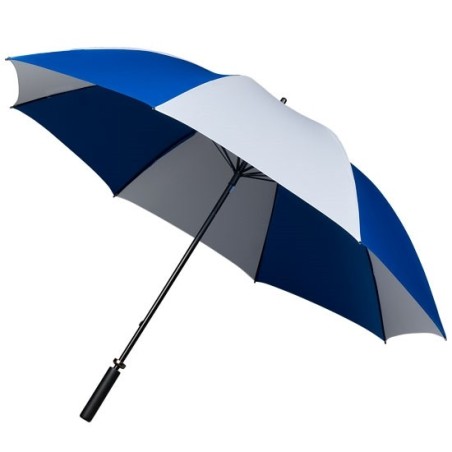 Grand parapluie de golf manuel manche métal poignée caoutchouc noir - blanc et bleu 
