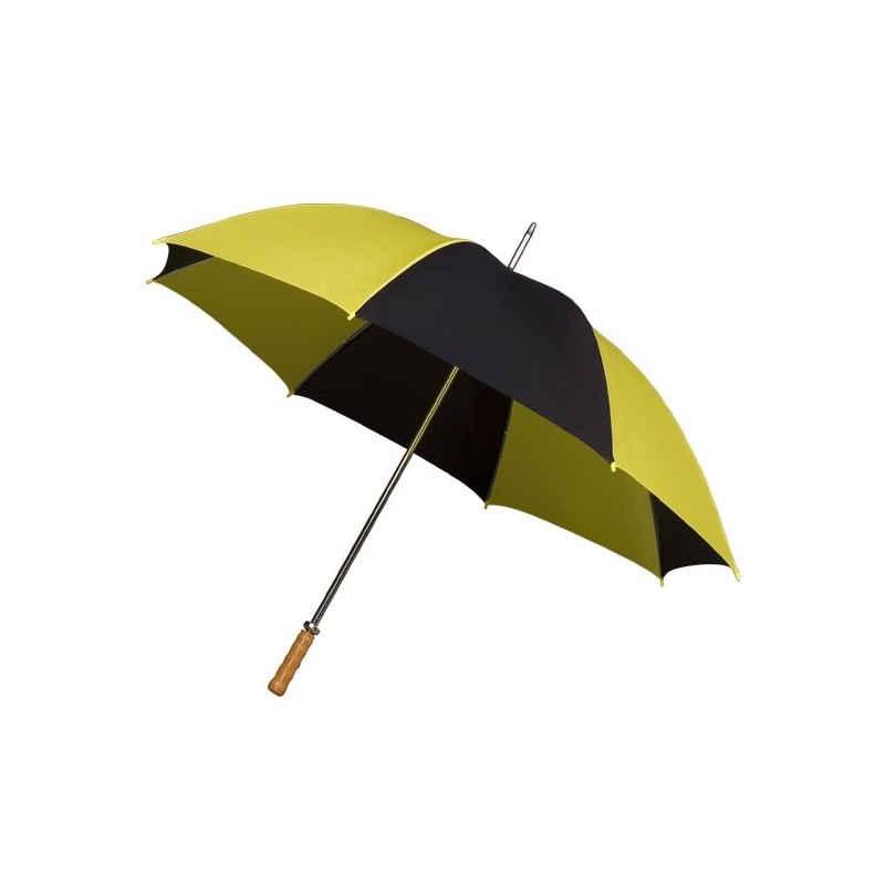 Grand parapluie de golf manuel manche métal poignée bois - jaune et noir