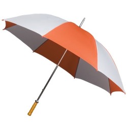 Grand parapluie de golf manuel manche métal poignée bois - orange et blanc